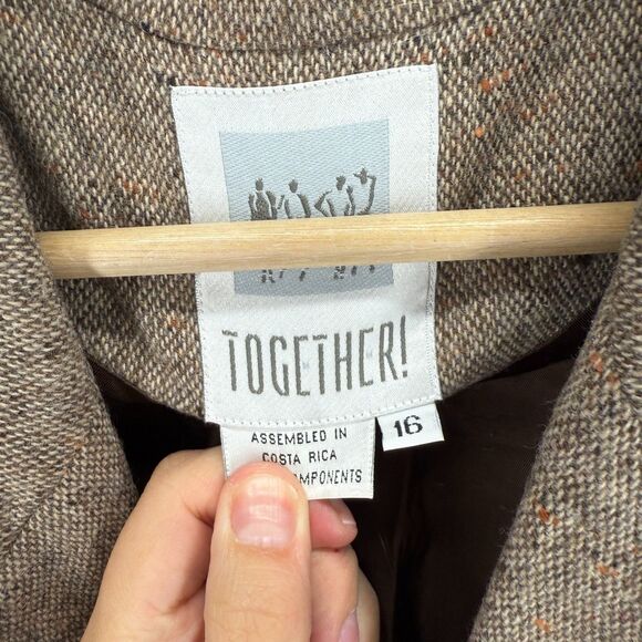 Together Blazer Women 16 Gray Button Up Collared Long Sleeve Wool Lined Pockets - Picture 3 of 7